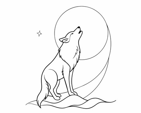 recommend clip art: Continuous Line Drawing of Wolf Howling at the Moon