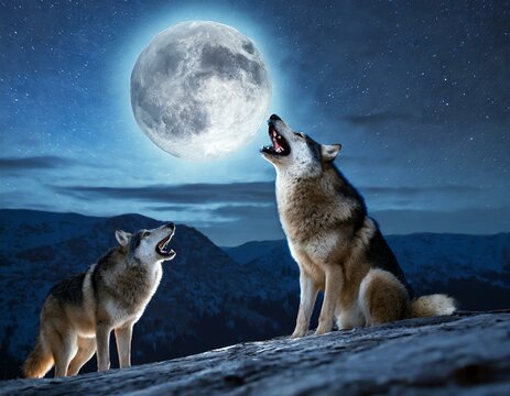 W&ouml;lfe heulen vor Vollmond