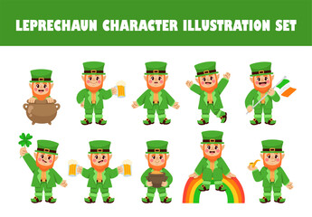 Leprechaun character vector illustration set