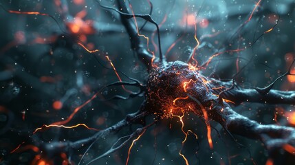 Brain neuron in macro photography and 3d concept. Medical reference - obrazy, fototapety, plakaty