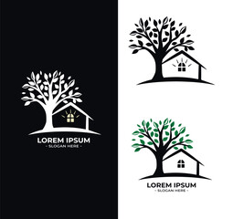 ecological house vector logo. house tree vector logo