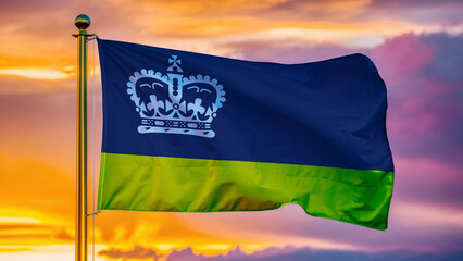 Regina Saskatchewan Waving Flag Against a Cloudy Sky at Sunset.