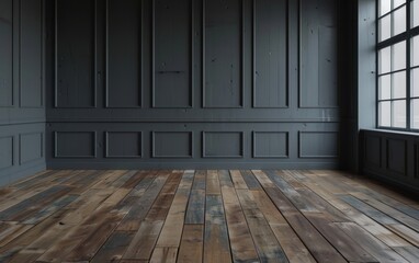 Empty room gray wall room with wooden floor