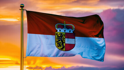 Fototapeta premium Salzburg Waving Flag Against a Cloudy Sky at Sunset.