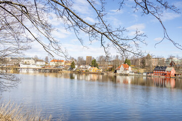 Walking along Nidelven (River) in a Spring mood in Trondheim city - 782889216