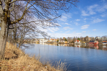 Walking along Nidelven (River) in a Spring mood in Trondheim city - 782889256