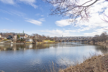 Walking along Nidelven (River) in a Spring mood in Trondheim city - 782889281