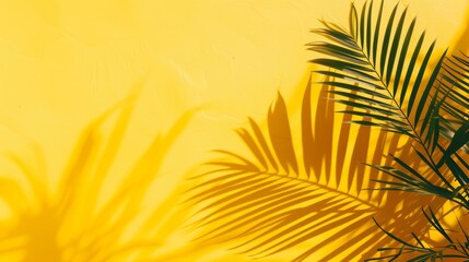 Fototapeta na wymiar yellow table surface, sunlight, palm leave shadow