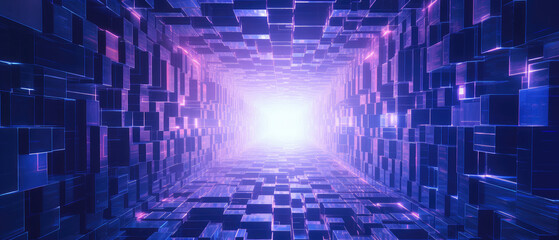 Abstract Purple Digital Tunnel with Bright Light