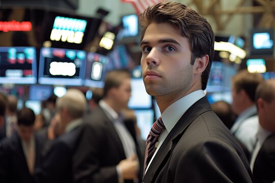 A young trader man in his 30's at wall street during the 2009 financial crisis