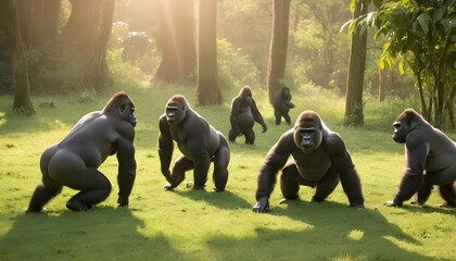 A-Group-Of-Gorillas-Frolicking-In-A-Sunlit-Clearin- 2 - Powered by Adobe