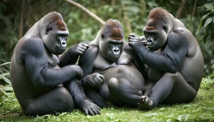 A-Group-Of-Gorillas-Grooming-Each-Others-Fur-With- 2