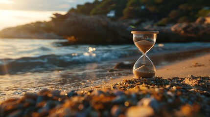 The passage of time slipping away, using an hourglass filled with contaminated sand to symbolize the finite nature of opportunities and the need for immediate action - obrazy, fototapety, plakaty
