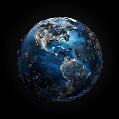 Earth slowly transforms from a vibrant blue sphere to a dark, polluted state, showcasing the consequences of industrialization on our planet