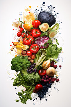 fresh fruits and vegetables for healthy food eating and vegetarian diet nutrition