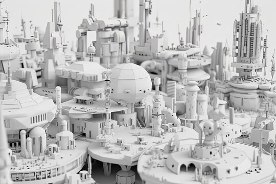Futuristic city in white utopian vision