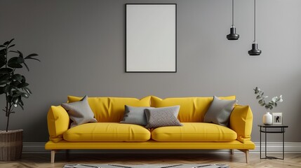 Elegant Gray Living Room with a Pop of Yellow