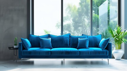 Bold Blue Sofa in a Modern Living Room