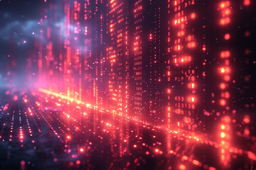 Obraz premium Virtual network and telecommunication abstract background with red neon lights