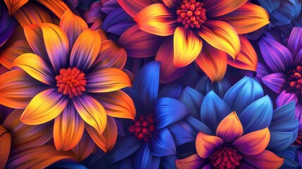 A floral pattern with colored petals in an abstract style - obrazy, fototapety, plakaty