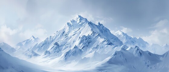 Fototapeta na wymiar Snowy peak in Denali, close up, sharp details, crisp winter air, soft light