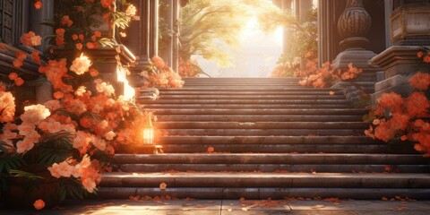 A scenic staircase with a pathway to Enlightenment - obrazy, fototapety, plakaty