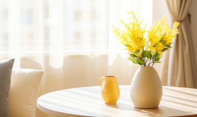 Serene Living Room Ambiance with Floral Touch