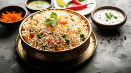 Closeup View of Appetizing and Fresh Middle Eastern Pilaf (Rice Dish) Served in a Bowl, Ready to enjoyed.