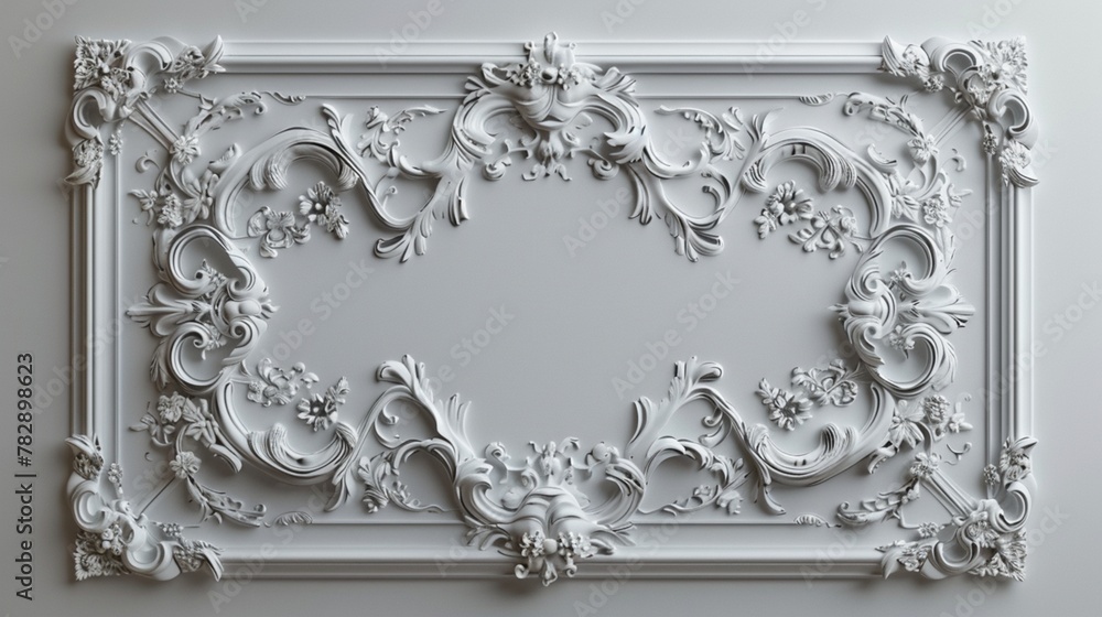 Poster a sophisticated 3d wall frame mockup featuring intricate lace-like patterns and delicate filigree, a