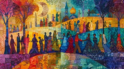 A tempera painting that celebrates the richness and diversity of cultural heritage, - obrazy, fototapety, plakaty