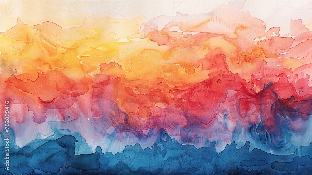 Poster a watercolor painting that experiments with unconventional color combinations and abstract forms,