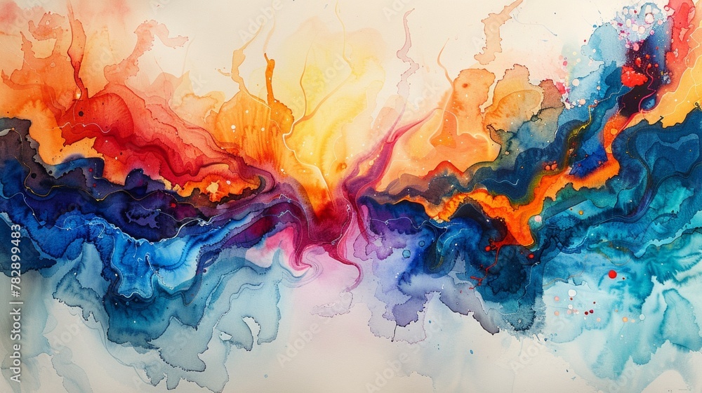 Poster a watercolor painting that experiments with unconventional color combinations and abstract forms,