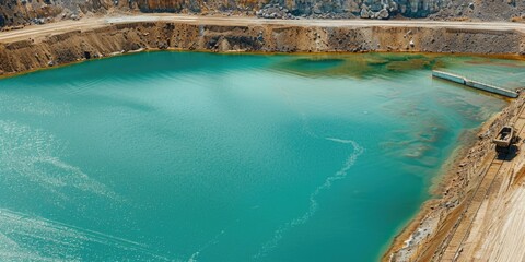 Serene Turquoise Lake Nestled in Rocky Quarry Landscape