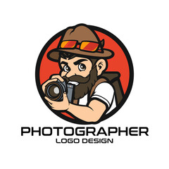 Photographer Cartoon Vector Logo Design