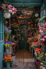 Fototapeta na wymiar A shop selling beautiful colorful flowers