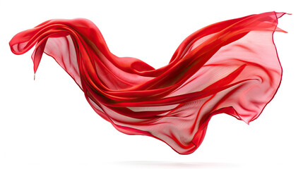 Red cloth material flying in the wind. Isolated on white  background.	