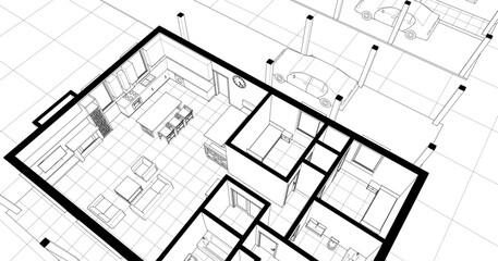 house plan interior 3d rendering