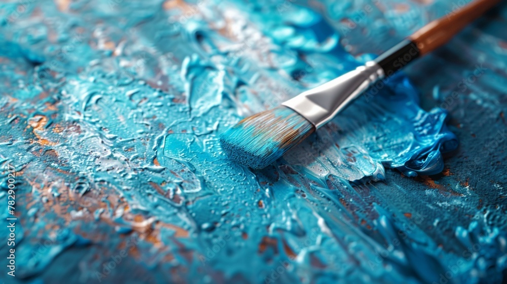 Poster dive into the world of creativity with this artistic 3d mockup featuring a paintbrush resting on a c