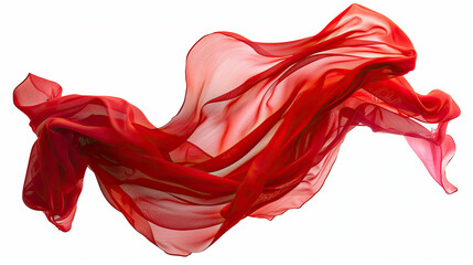 Red cloth material flying in the wind. Isolated on white  background.	