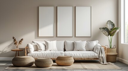 Fototapeta na wymiar Dive into tranquility with this minimalist 3D wall frame mockup in matte white,