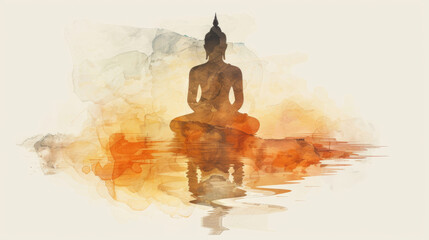 The painting of buddha with calming and peaceful mood, minimalist watercolor.