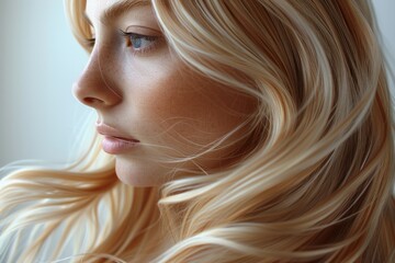 This image focuses on the sheer texture of blonde wavy hair with a blurred backdrop