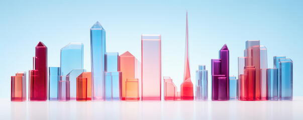 Colorful Glass Skyscraper Silhouettes Against Sky