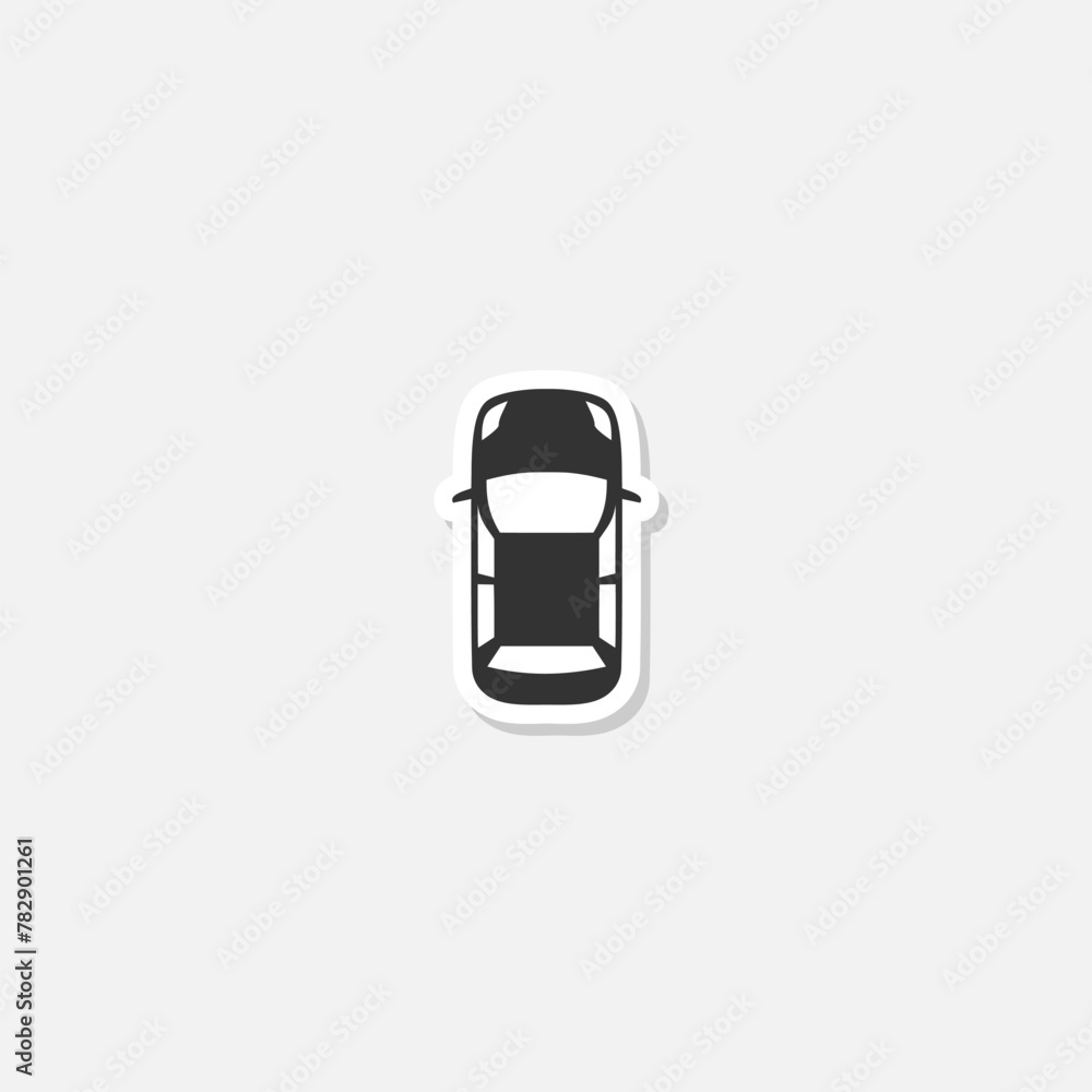 Poster top view driving car icon sticker isolated on gray background