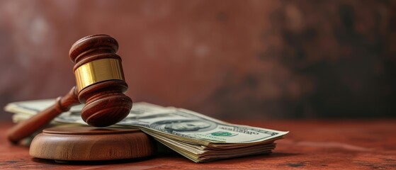 Gavel and Cash on Wooden Table Legal Concept
