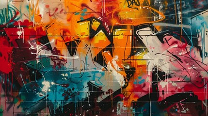 Naklejka premium Layers of graffiti tags forming a chaotic yet harmonious composition, like a visual symphony echoing through the streets.