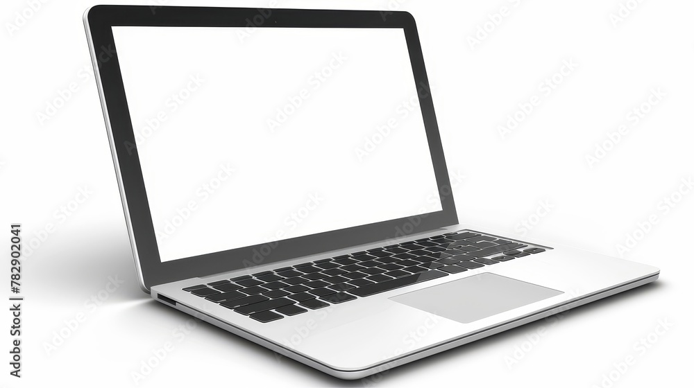 Poster an elegant and realistic mockup of a modern notebook, portable desktop computer with a blank monitor