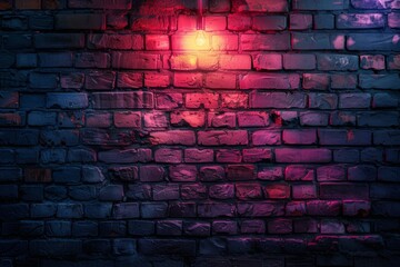 A vibrant image showcasing a brick wall lit with red and purple hues, emphasizing texture and color