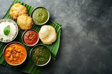Top View Variety of South Indian Foods Served on a Platter