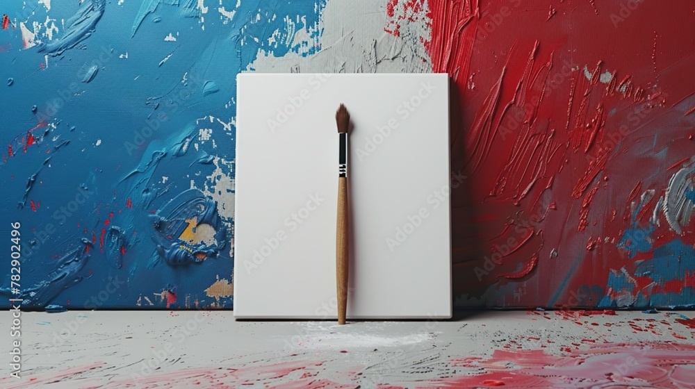 Poster unleash your creativity with this inspiring 3d mockup featuring a paintbrush positioned on a canvas-